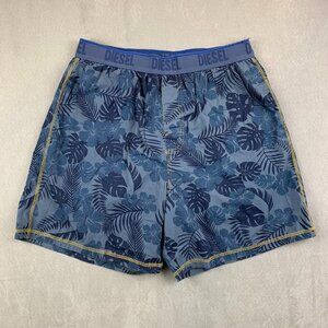 Diesel Mens Shorts Large Blue Floral Boxer Elastic Waist Hawaiian Beach Summer
